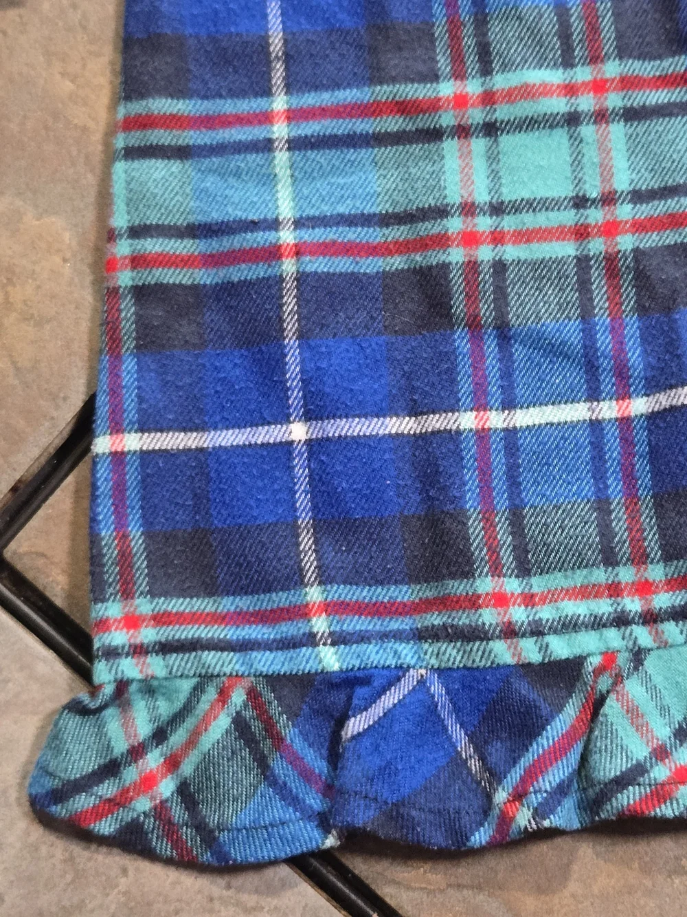 Lands' End Plaid Flannel Nightgown Girls 3T Blue Teal Long Sleeve Cozy Sleepwear